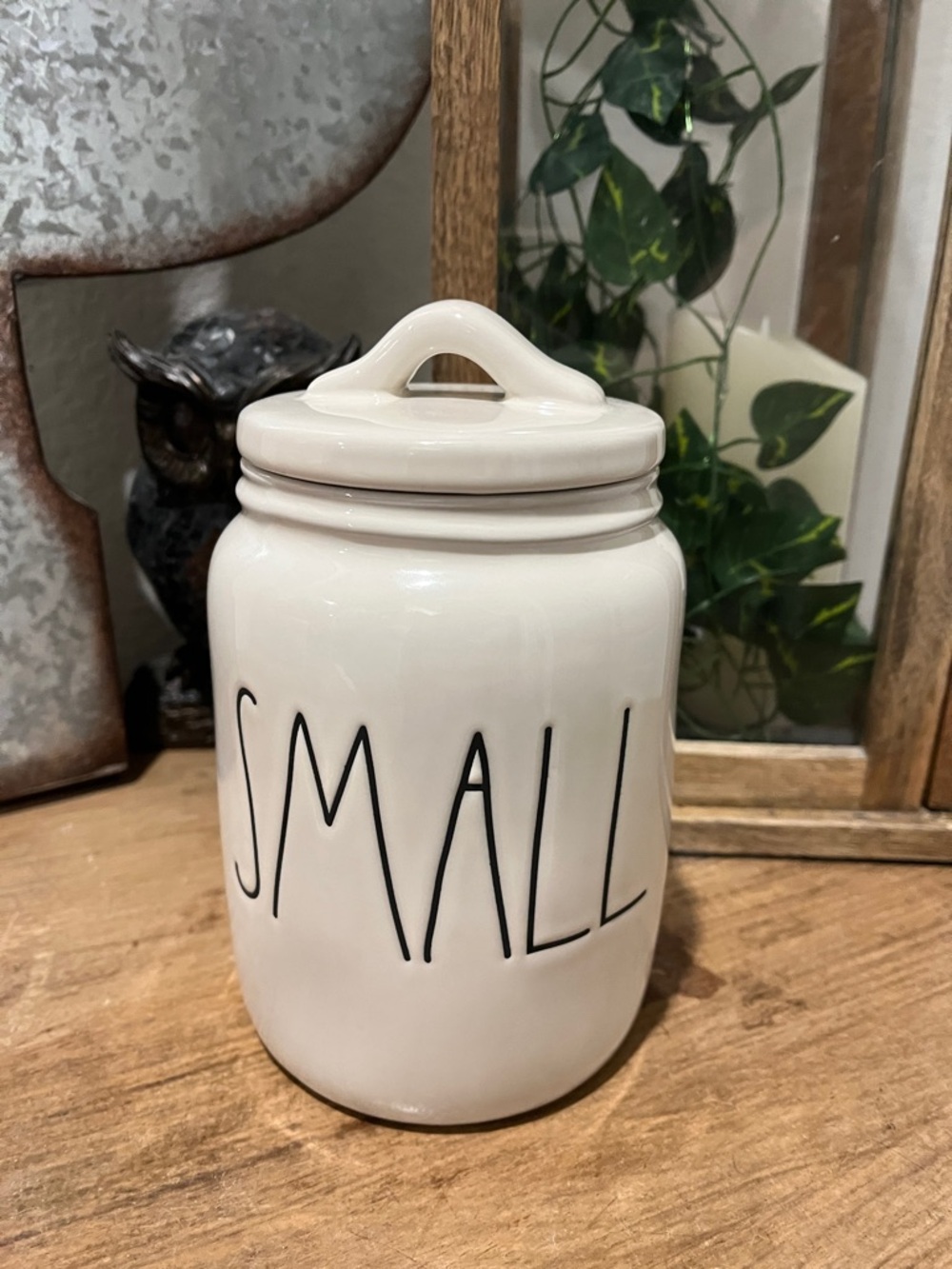 Rae Dunn Cream Ceramic Canister with Black 'SMALL' Lettering